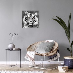 Tableau sur toile Tigre Noir et Blanc de Face 45x45 cm