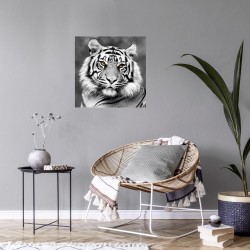 Tableau sur toile Tigre Noir et Blanc de Face 65x65 cm