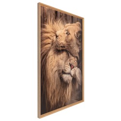 Tableau mural mat encadré couple lion 65x97 cm biais