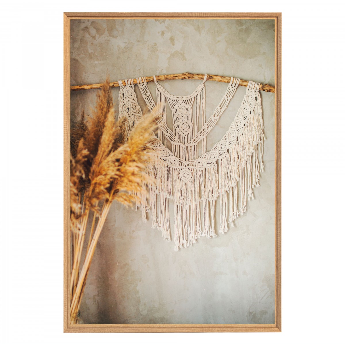 Tableau mural mat encadré pampa & macramé 65x97 cm face Tableau mural mat encadré pampa & macramé 65x97 cm face