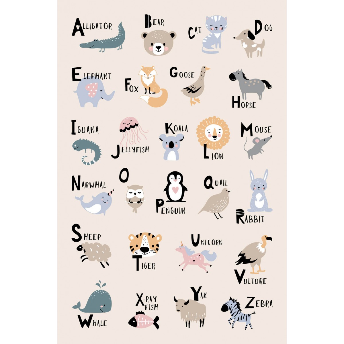 Tableau sur toile ABC animals 65x97 cm Tableau sur toile ABC animals 65x97 cm