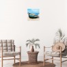 Tableau sur toile barque bleue 30x30 cm ambiance