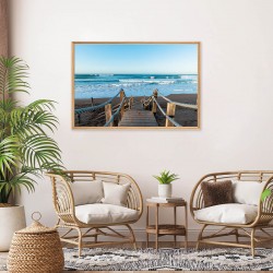 Tableau mural mat encadré pont sur plage 65x97 cm ambiance