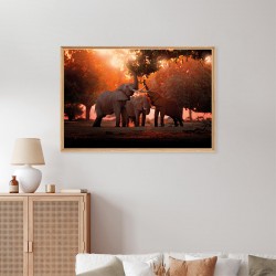 Tableau mural mat encadré famille éléphant 65x97 cm ambiance