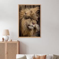 Tableau mural mat encadré couple lion 65x97 cm ambiance