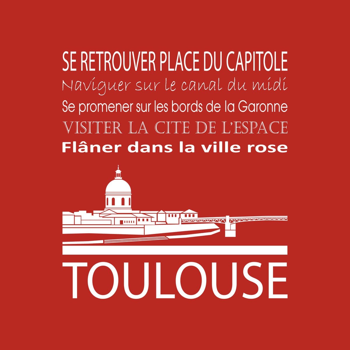 Tableau sur toile Toulouse 30x30 cm rouge