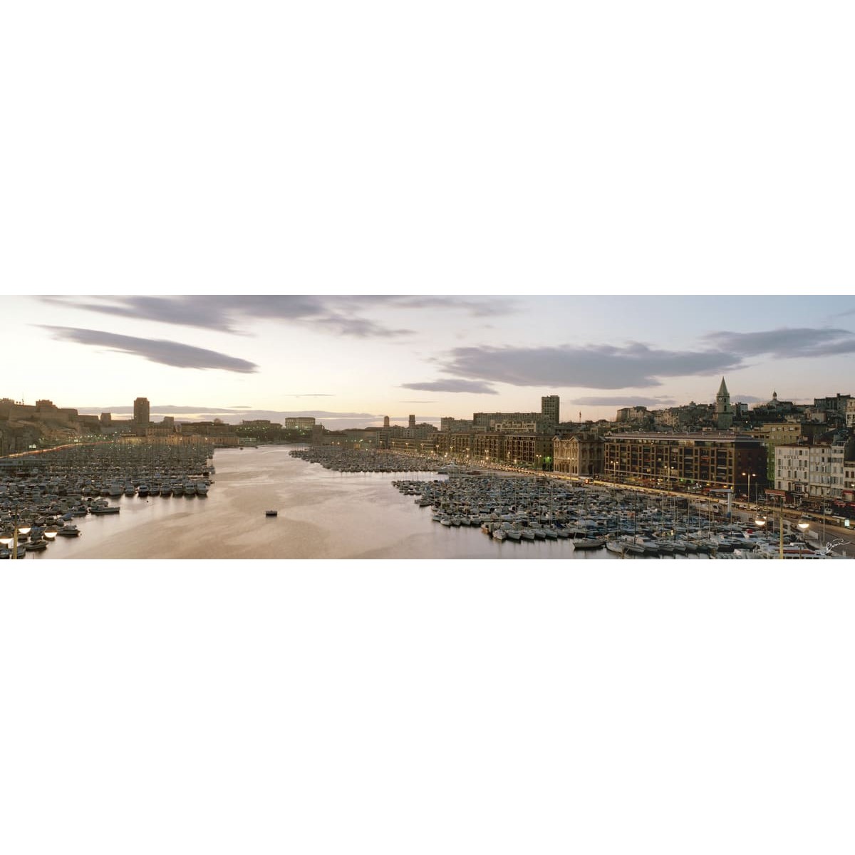 Tableau sur toile port au crépuscule 30x97 cm