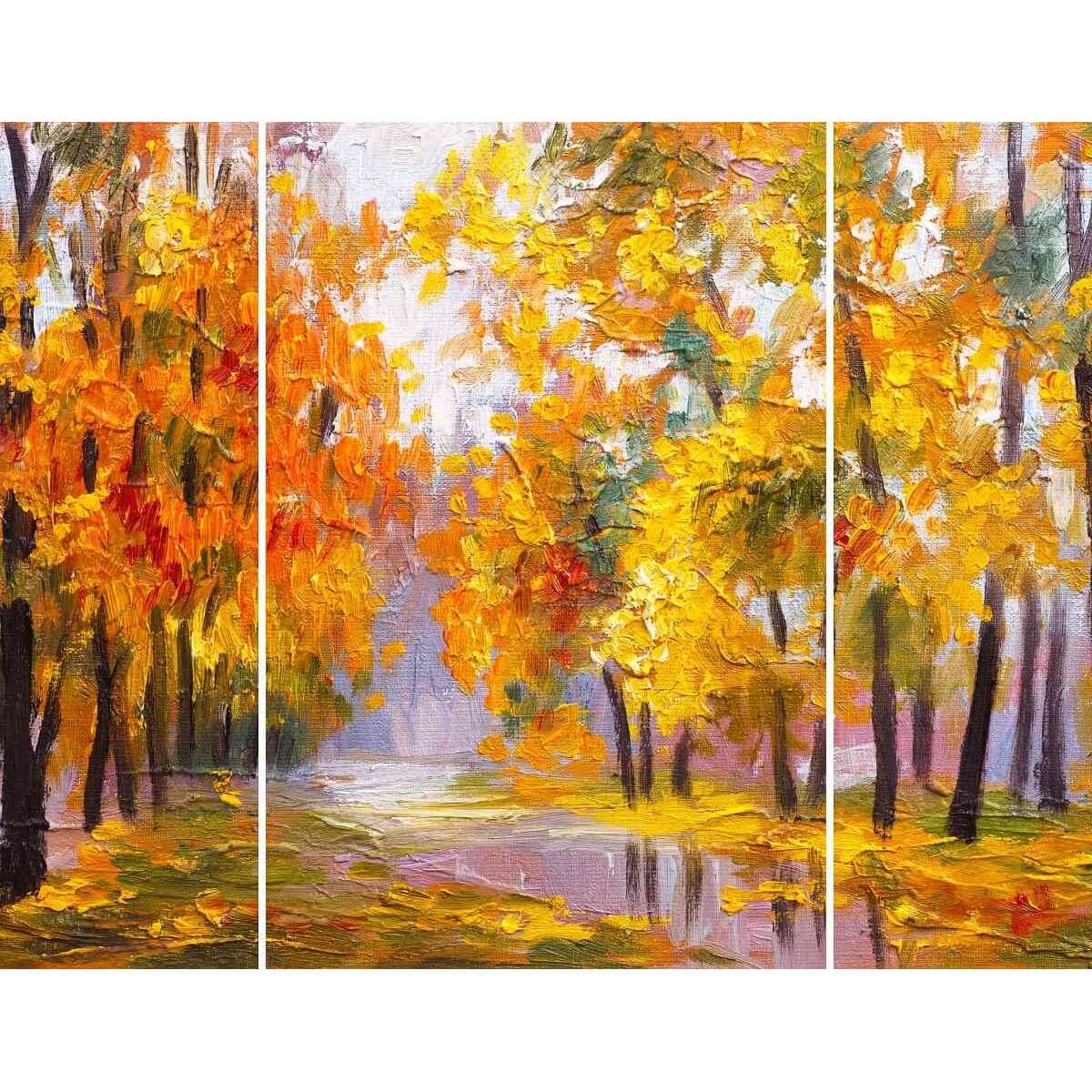 Triptyque sur toile peinture d'automne 125x97 cm
