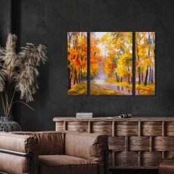Triptyque sur toile peinture d'automne 125x97 cm ambiance