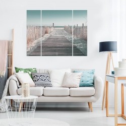 Triptyque sur toile chemin sur la plage 125x97 cm ambiance