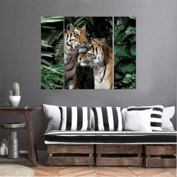 Triptyque sur toile couple de tigres 125x97 cm ambiance