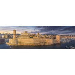 Tableau sur toile Vieux port de Marseille soir 30x97 cm