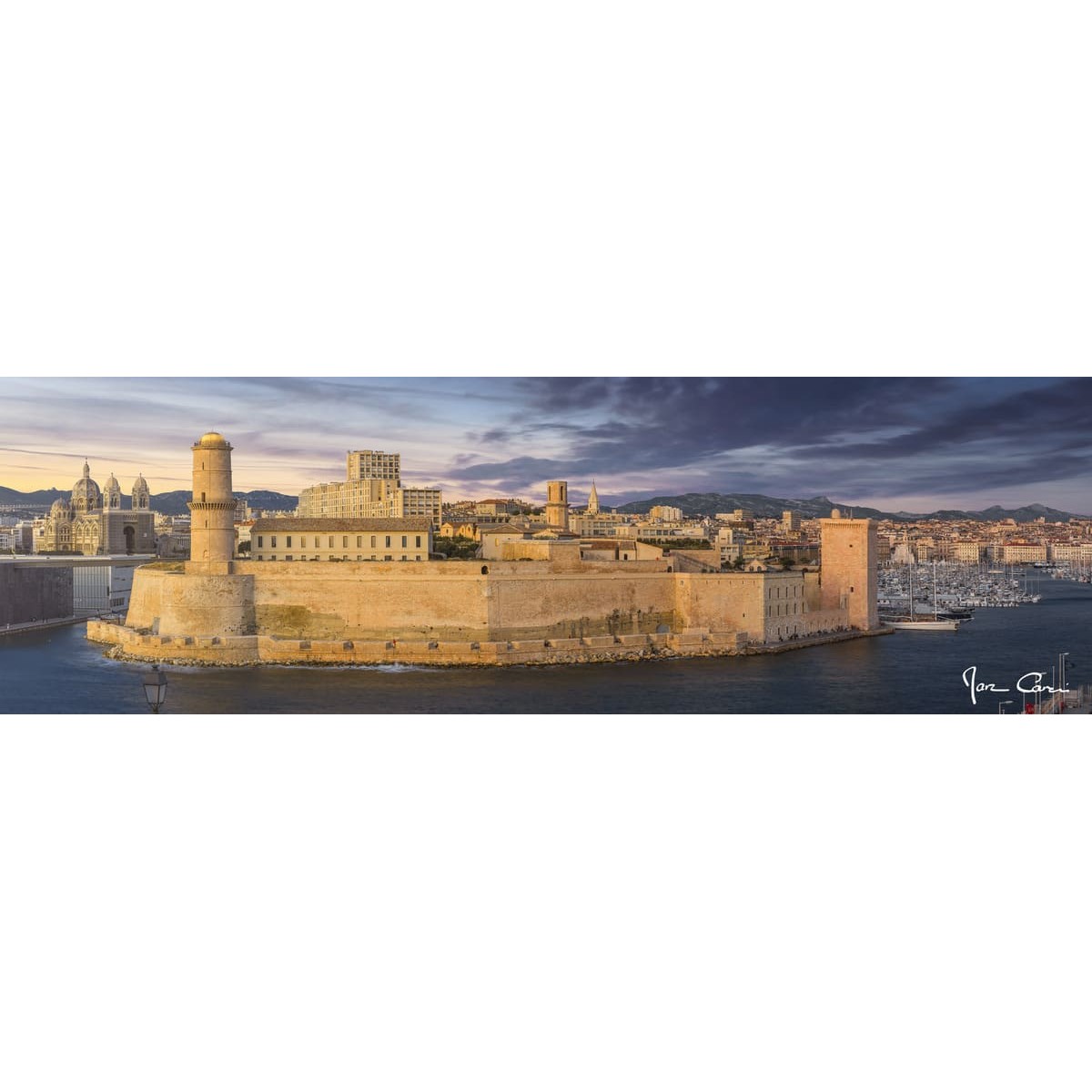 Tableau sur toile Vieux port de Marseille soir 30x97 cm Tableau sur toile Vieux port de Marseille soir 30x97 cm