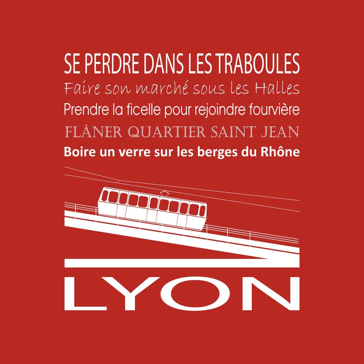 Tableau sur toile funiculaire Lyon rouge 30x30 cm