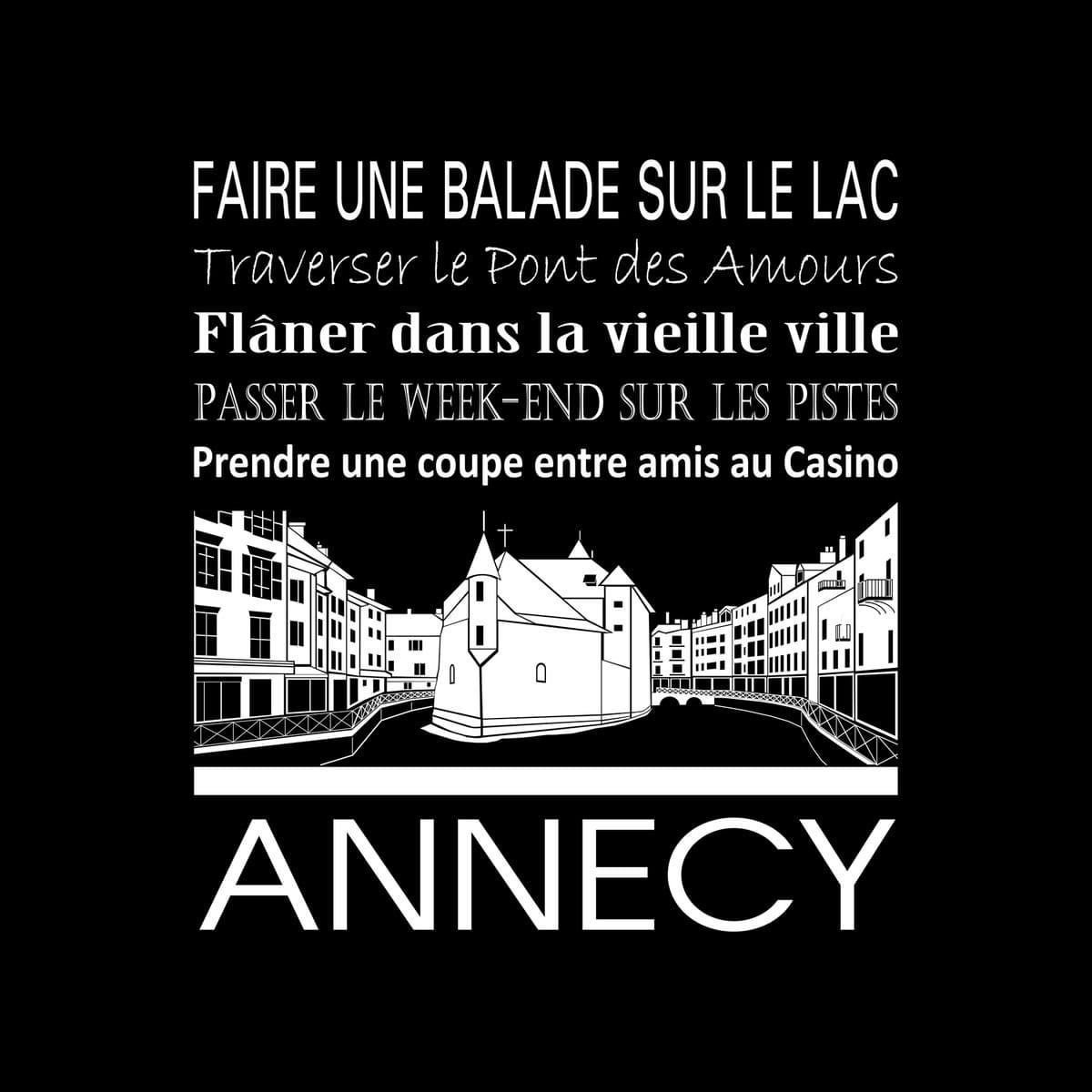 Tableau sur toile Annecy noir 30x30 cm