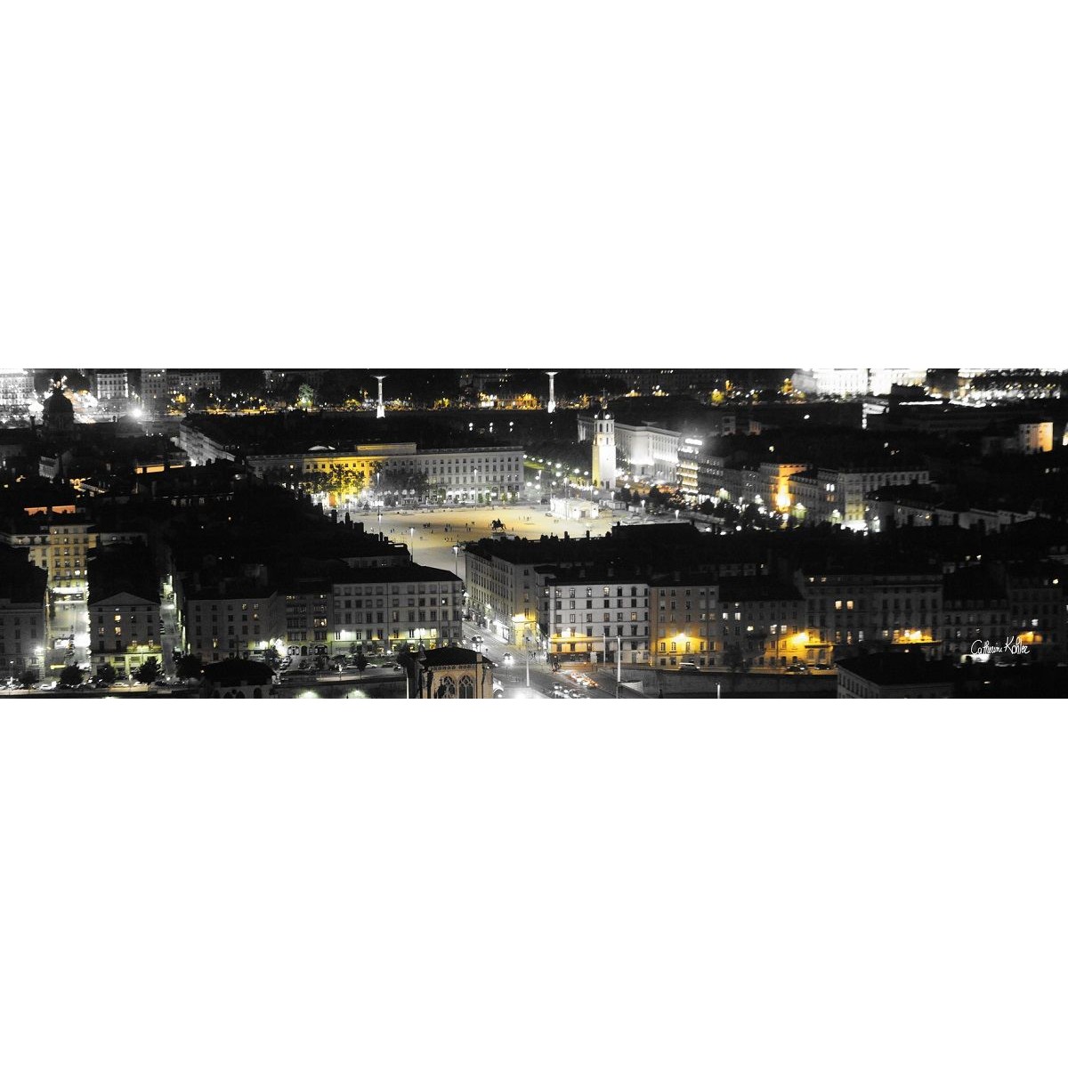 Tableau sur toile place Bellecour Lyon de nuit 30x97 cm