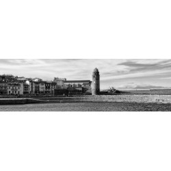 Tableau sur toile Collioure noir et blanc 30x97 cm