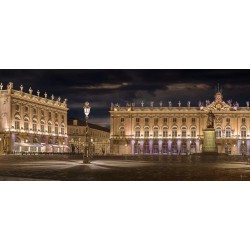 Tableau sur verre synthétique place Stanislas de nuit 65x145 cm