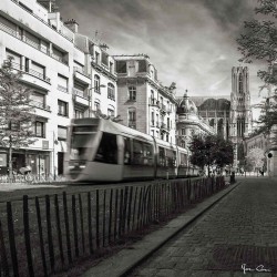 Tableau sur toile tram cours Langlet de Reims 45x45 cm