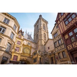 Tableau sur verre synthétique rue gros horloge de Rouen 65x97 cm