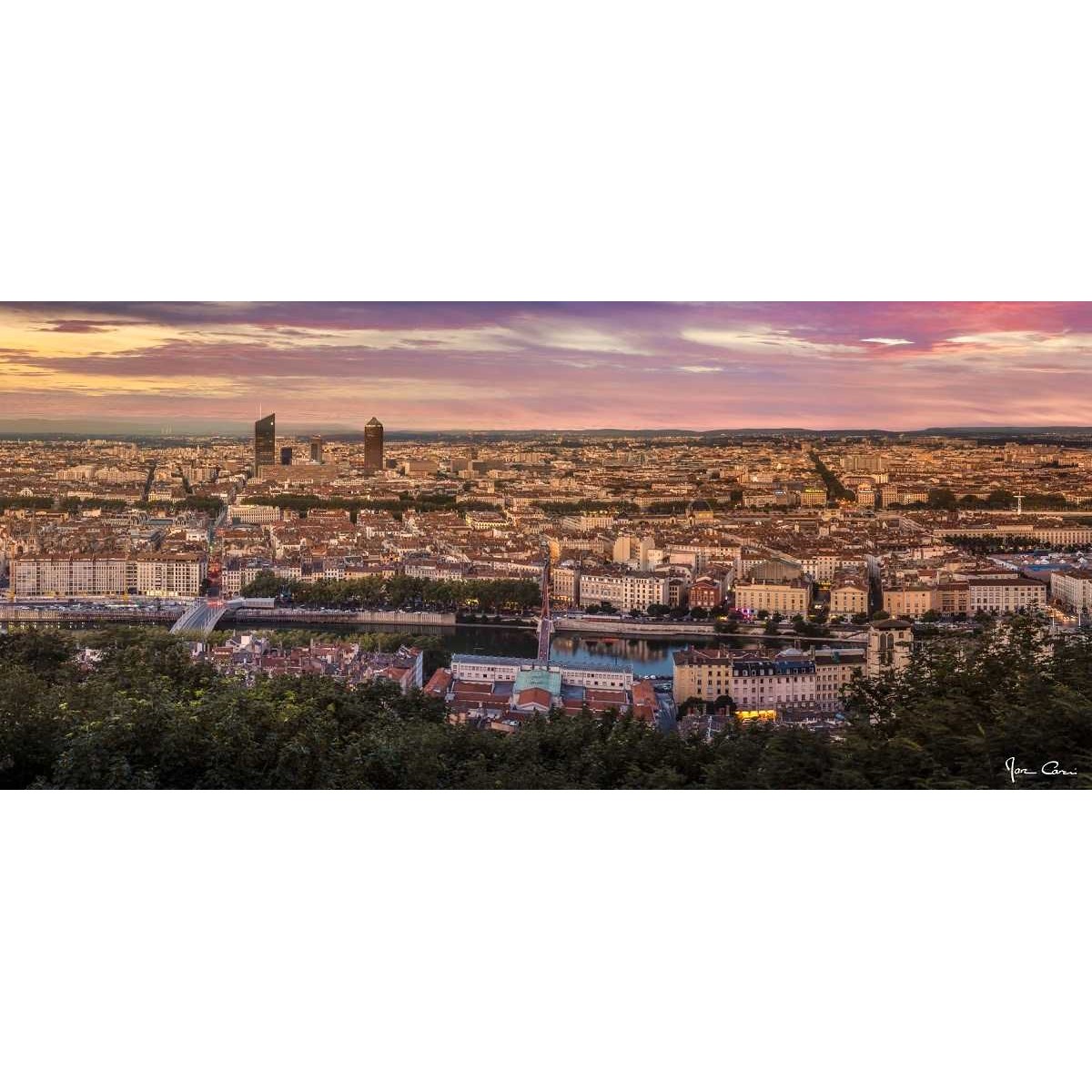 Tableau sur verre synthétique Skyline de Lyon 65x145 cm