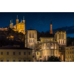 Tableau mural cathédrale Saint-Jean de Lyon la nuit 65x97 cm