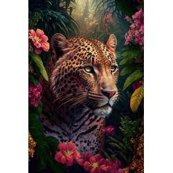 Tableau mural léopard fleuri