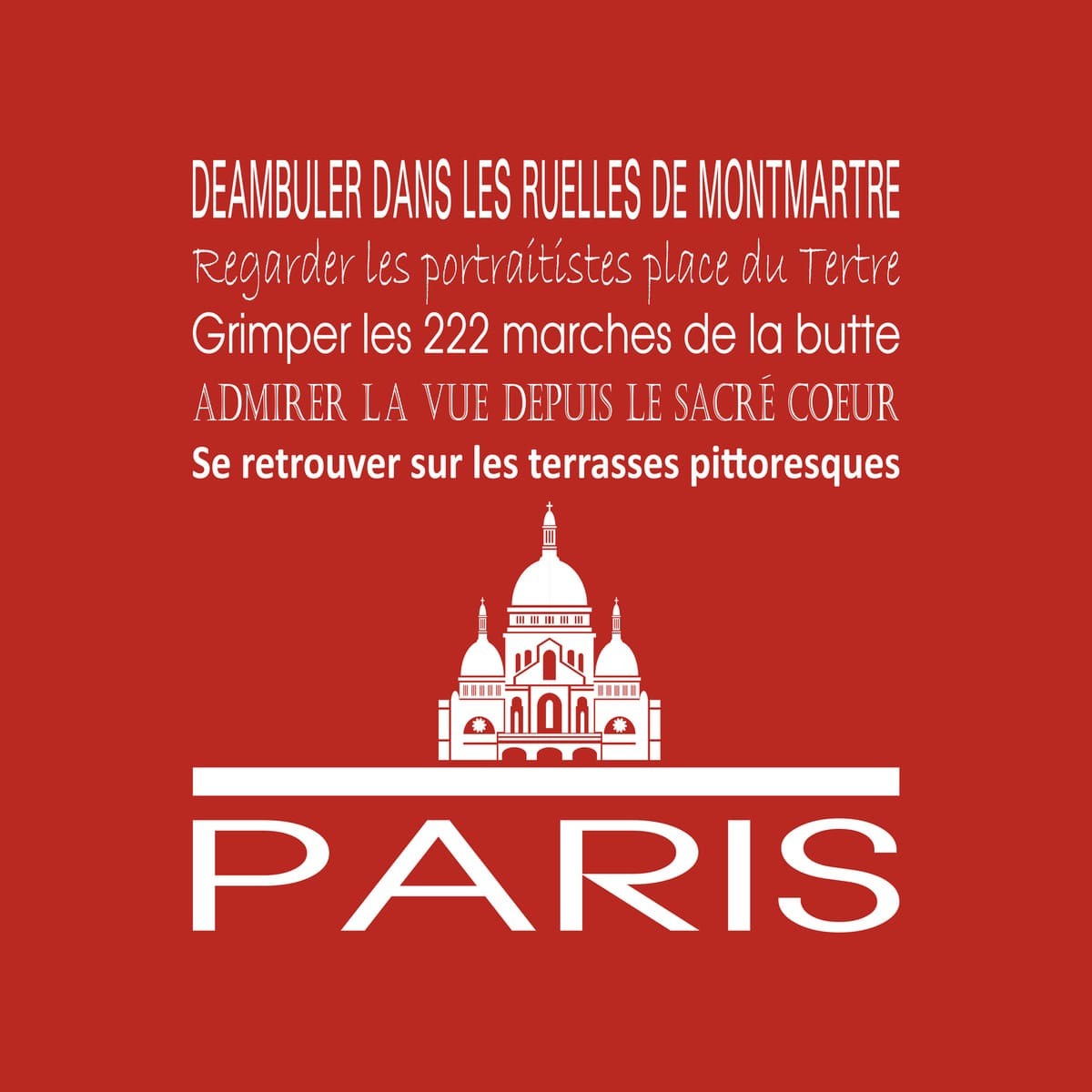 Tableau sur toile Paris Sacré Cœur rouge 30x30 cm