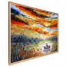 Tableau mural encadré peinture pêcheur 65x97 cm biais