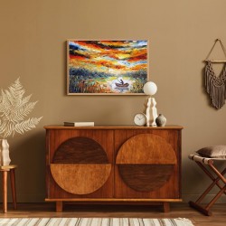 Tableau mural encadré peinture pêcheur 65x97 cm ambiance