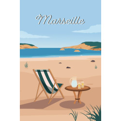 Tableau sur toile illustration plage de Marseille