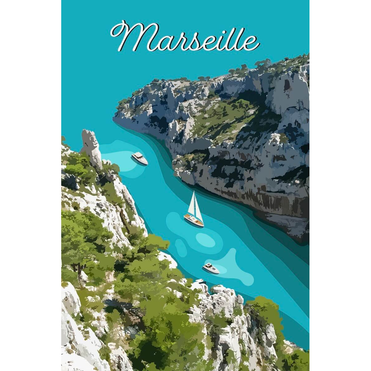 Tableau mural illustration calanque Marseille