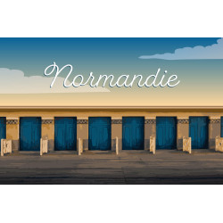 Tableau sur toile illustration cabines Normandie 65x97 cm