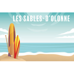 Tableau sur toile illustration surfs Sables-d'Olonne 45x65 cm