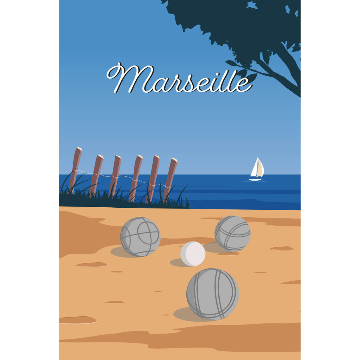 Tableau sur toile illustration pétanque Marseille