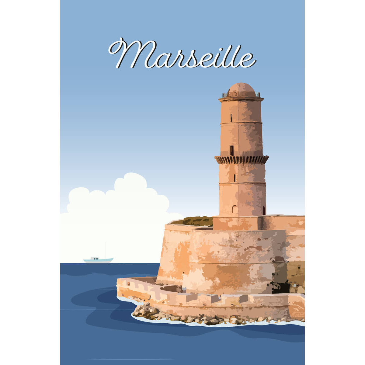 Tableau sur toile illustration phare Sainte-Marie à Marseille