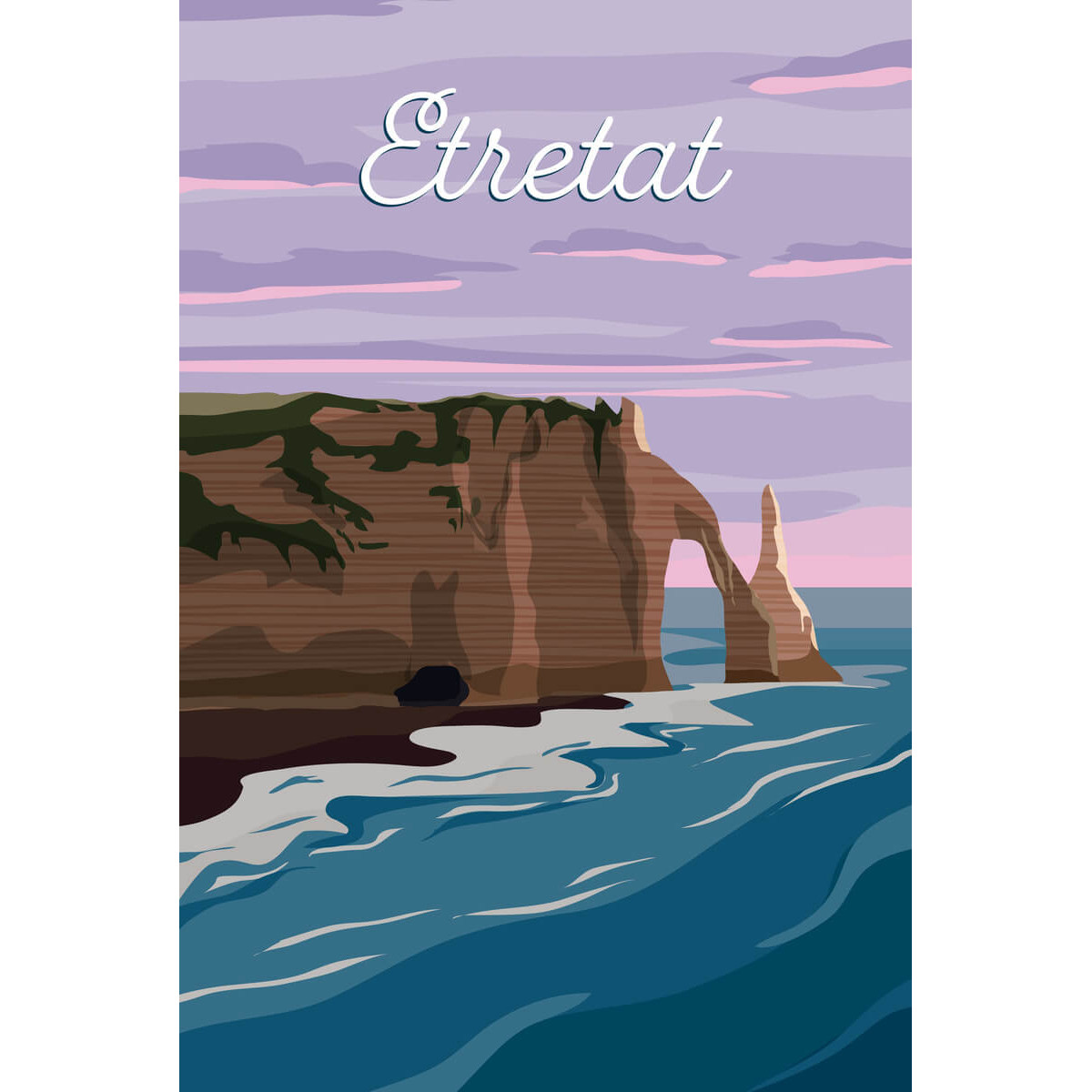 Tableau sur toile illustration plage Etretat Tableau sur toile illustration plage Etretat