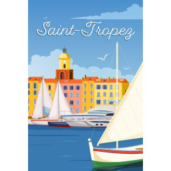 Tableau mural illustration bateaux à Saint-Tropez