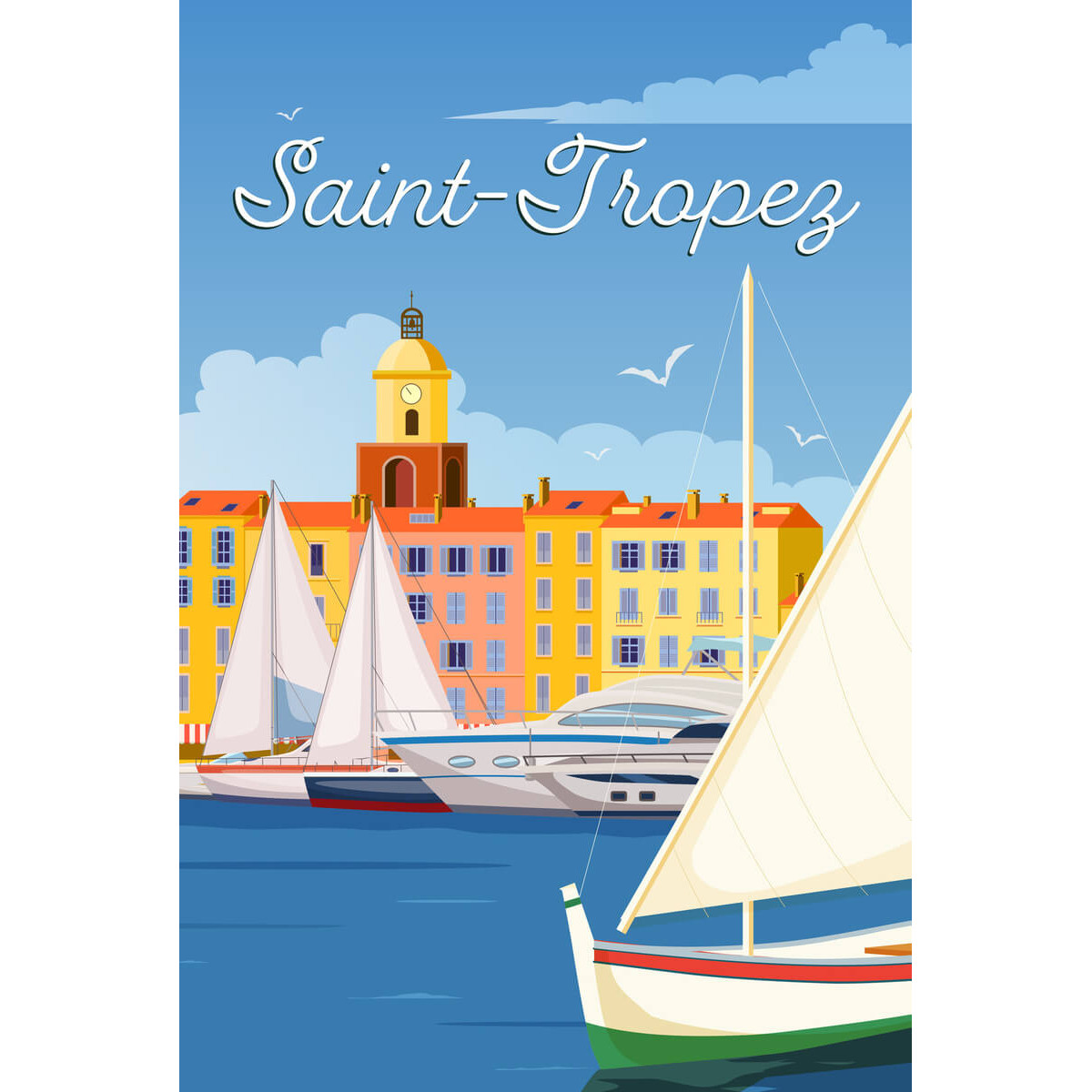 Tableau mural illustration bateaux à Saint-Tropez Tableau mural illustration bateaux à Saint-Tropez