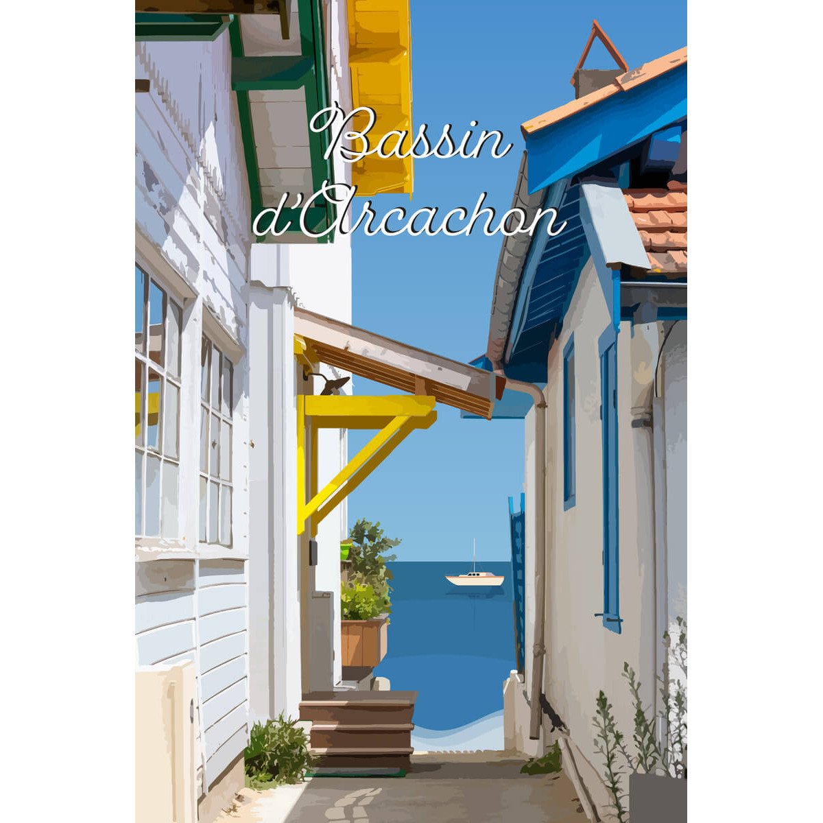 Tableau mural illustration cabanes colorées Arcachon Tableau mural illustration cabanes colorées Arcachon