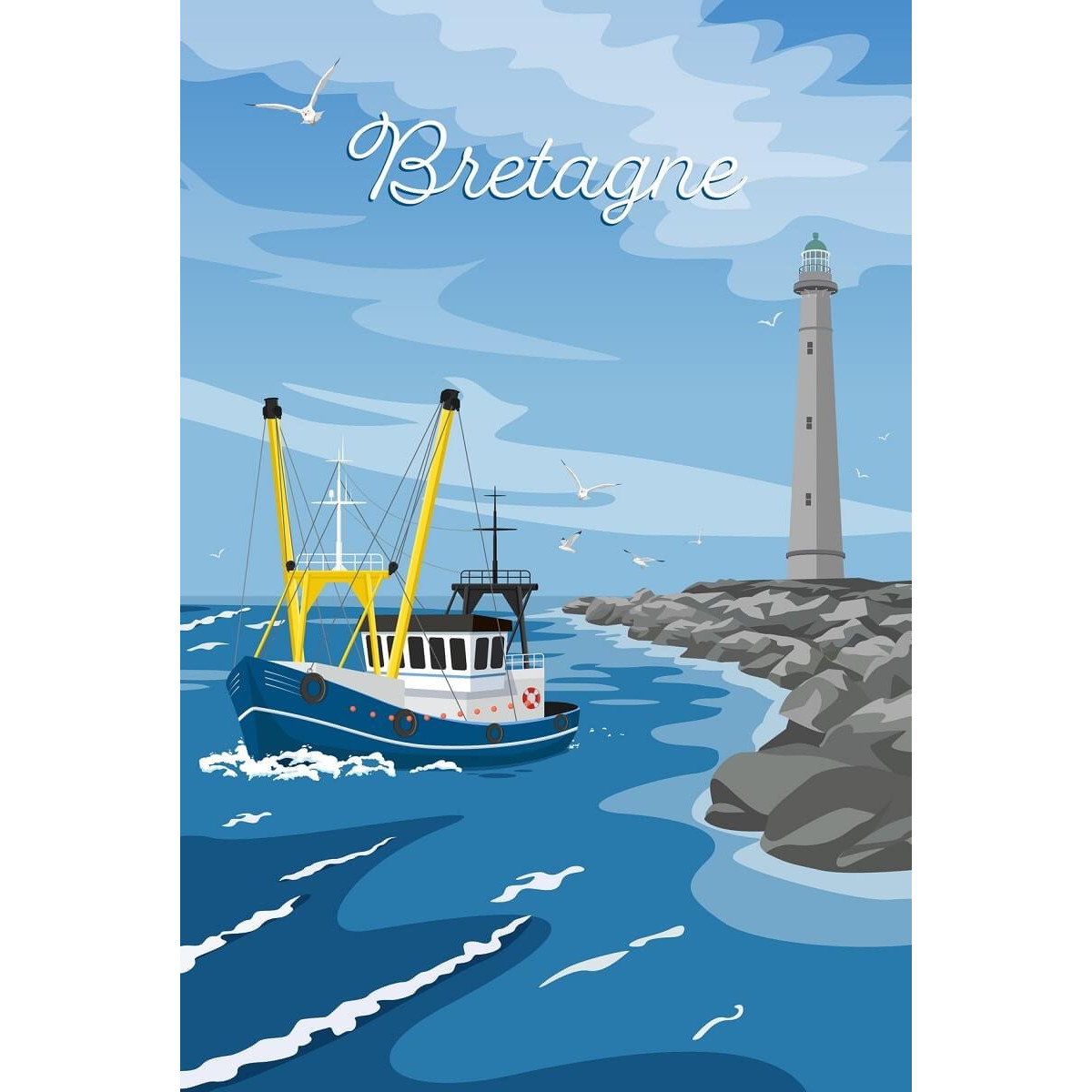 Tableau mural encadré illustration chalutier Breton Tableau mural encadré illustration chalutier Breton