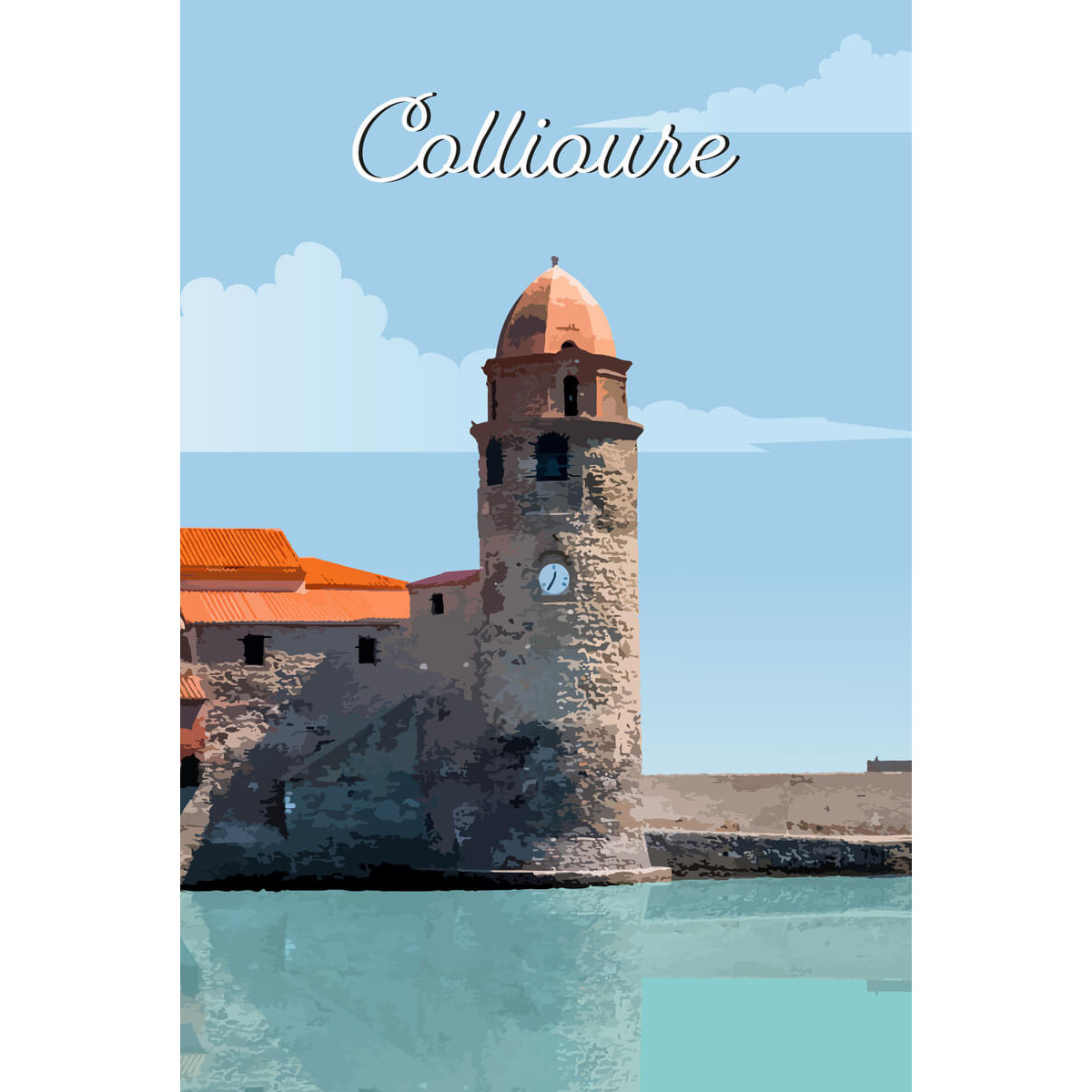 Tableau mural illustration clocher de Collioure