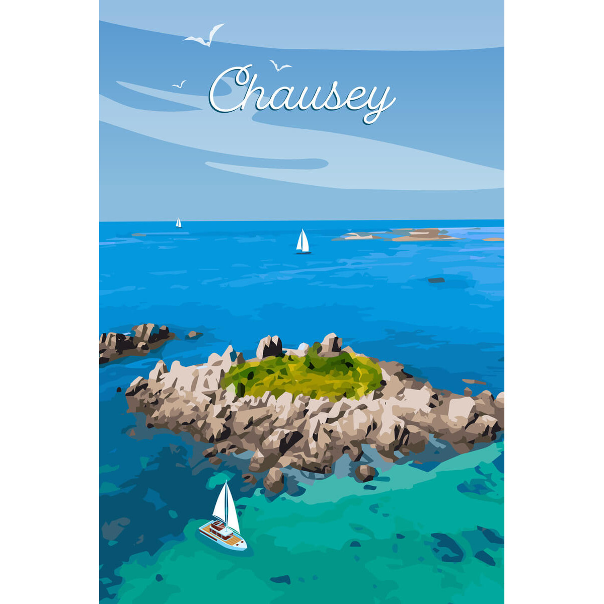Tableau mural illustration île de Chausey Tableau mural illustration île de Chausey