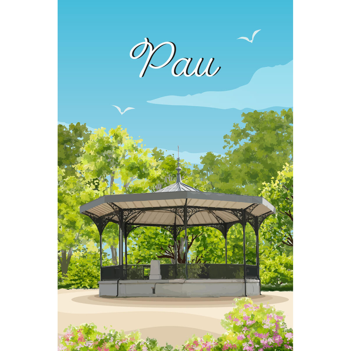 Tableau mural illustration kiosque jardin Pau