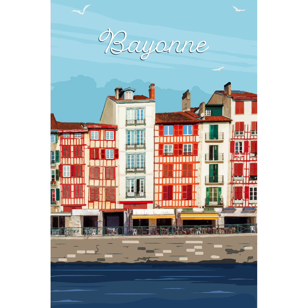 Tableau mural illustration les quais de Bayonne