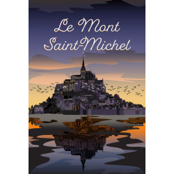 Tableau mural illustration Mont-Saint-Michel sunset