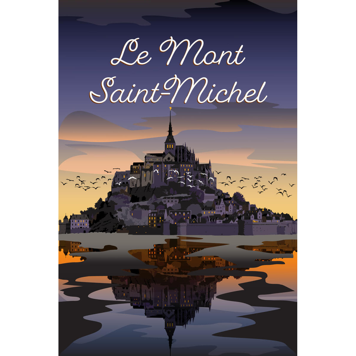 Tableau mural illustration Mont-Saint-Michel sunset
