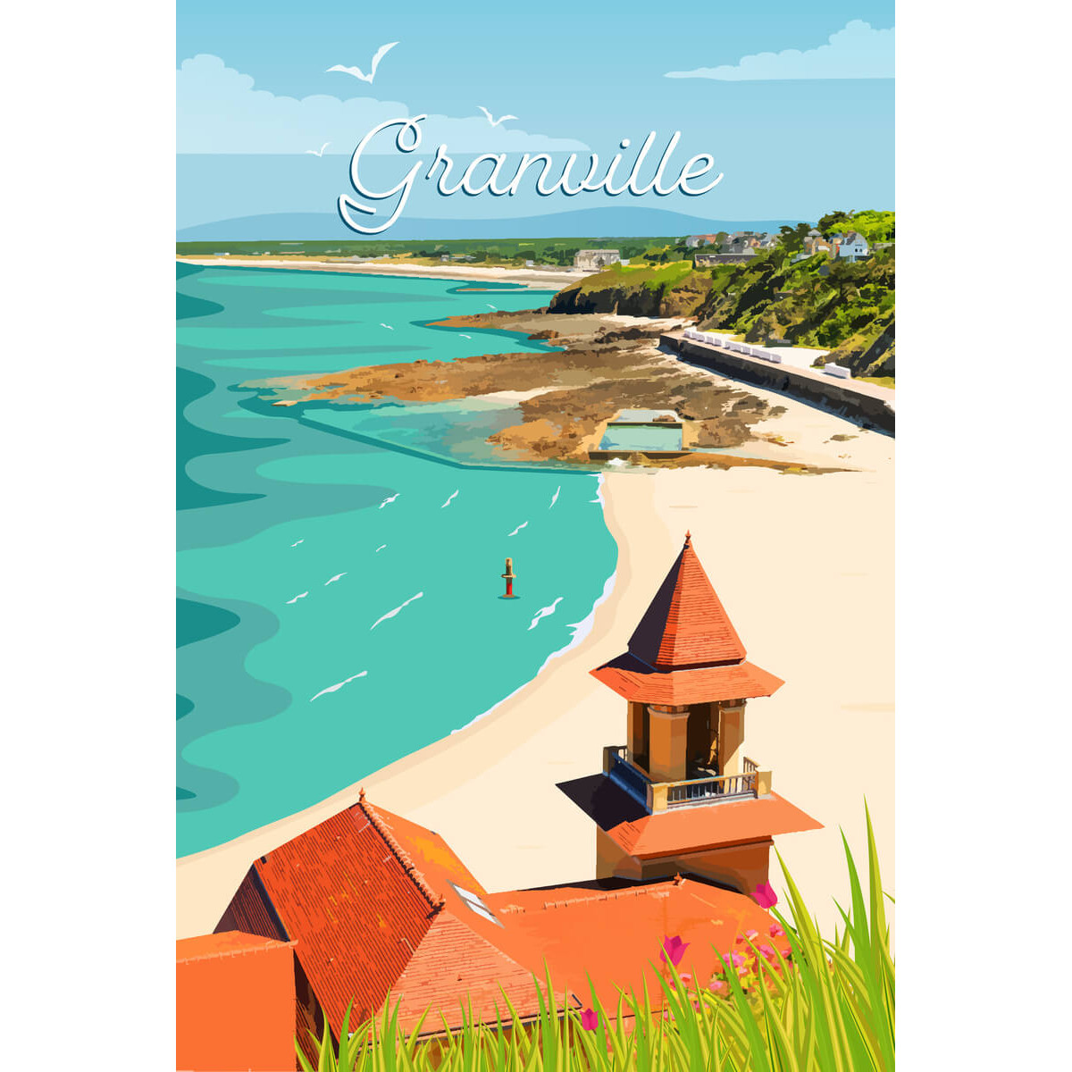 Tableau mural illustration plage de Granville Tableau mural illustration plage de Granville
