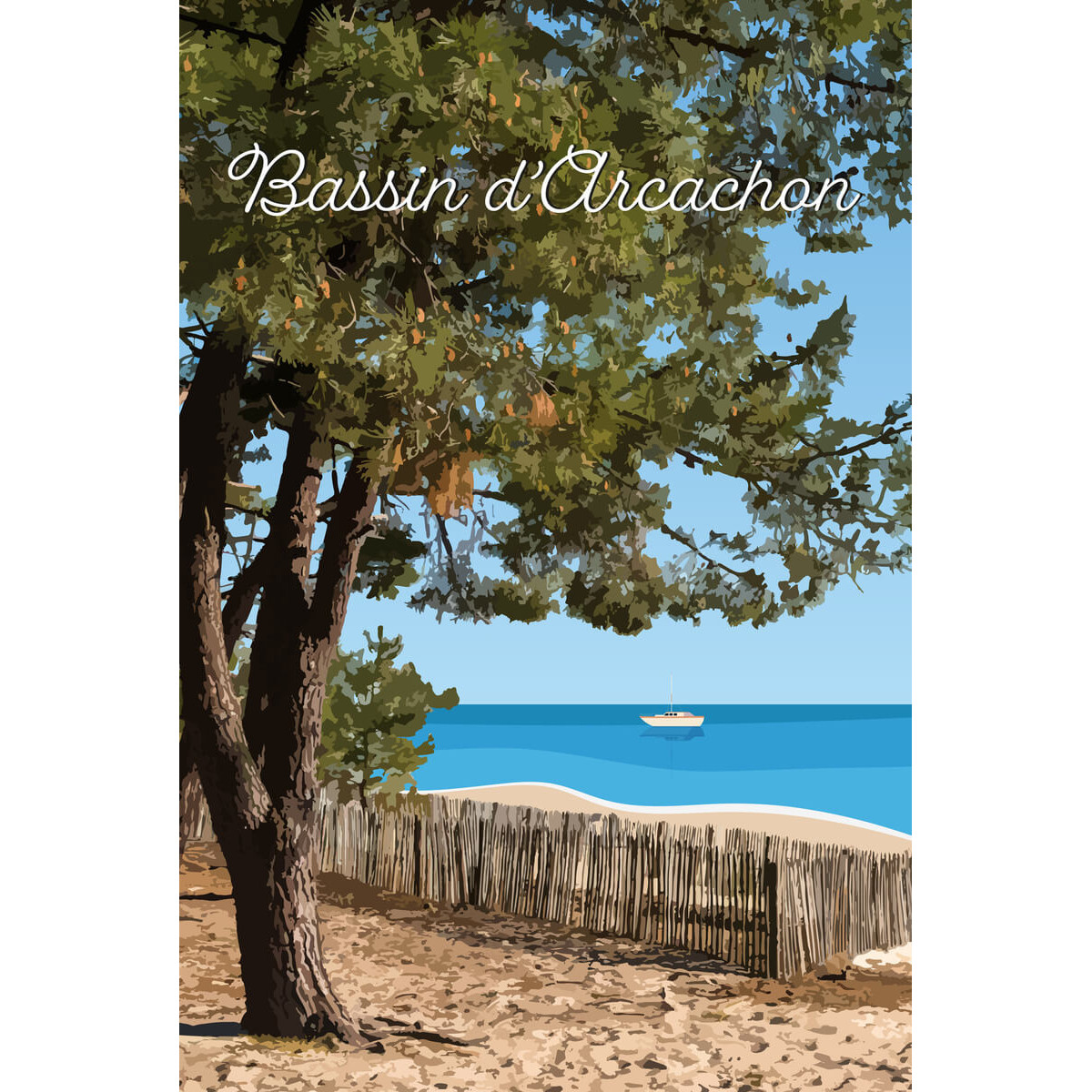 Tableau mural illustration plage du bassin d'Arcachon Tableau mural illustration plage du bassin d'Arcachon