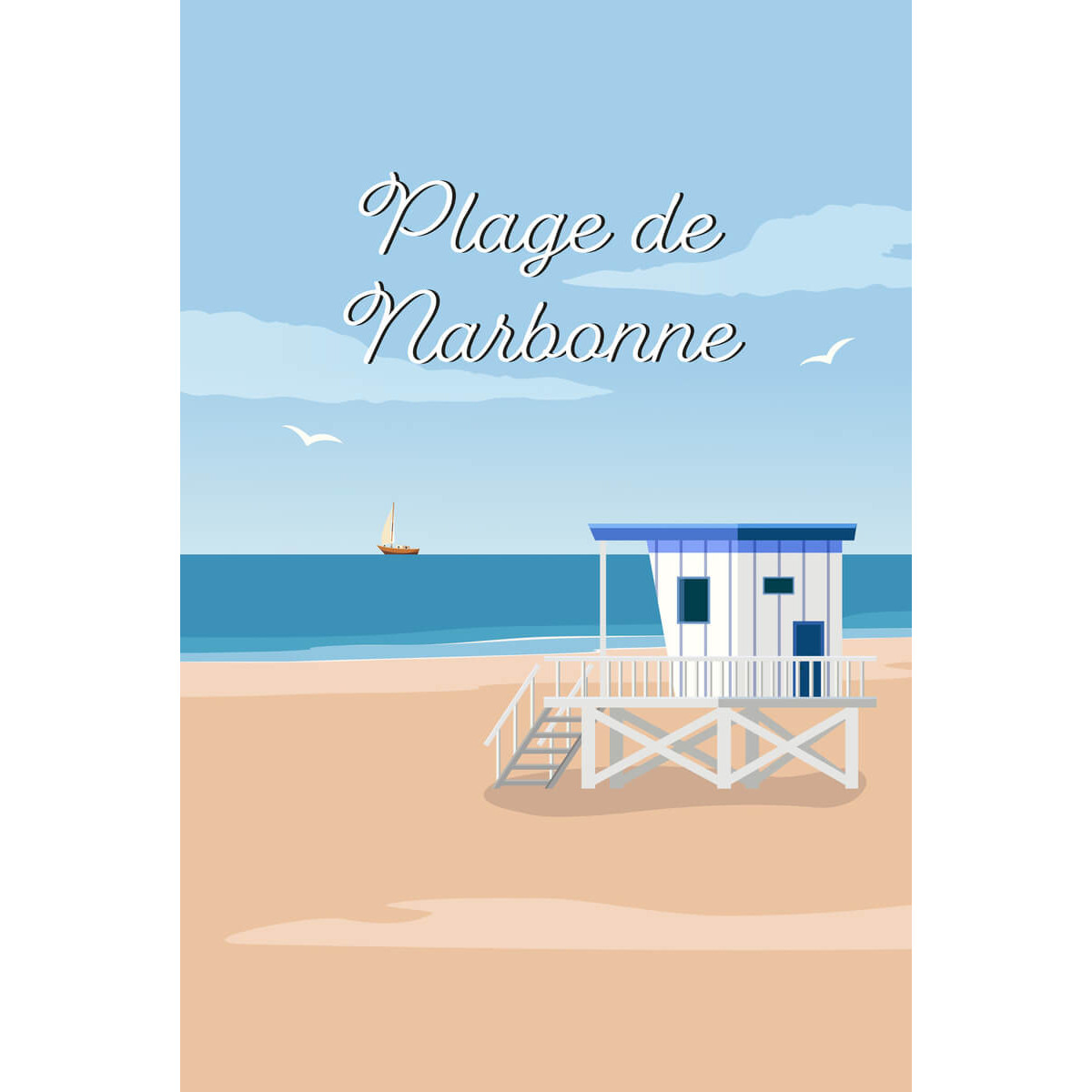 Tableau mural illustration plage Narbonne Tableau mural illustration plage Narbonne